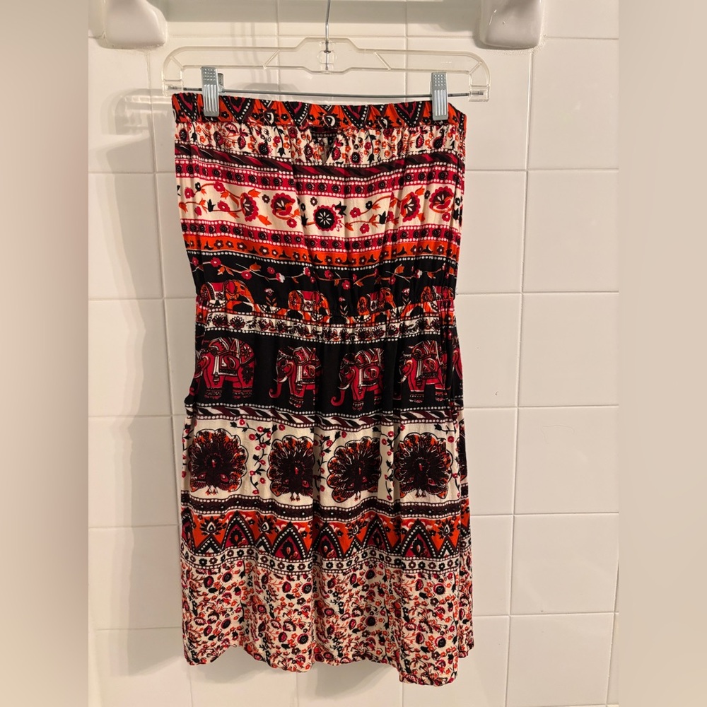 Angie Red and Orange Fit and Flare Midi Dress